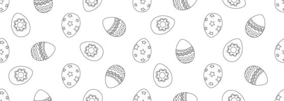 Seamless horizontal background with Easter eggs. Black and white. Template for coloring, fabric, wallpaper, wrapping paper. Vector illustration.