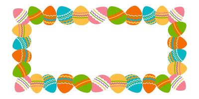 Rectangular decorative frame of Easter eggs. Border made of Easter painted eggs. Perfect for festive holiday decoration and spring greeting cards. Vector illustration.