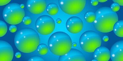 Blue and green neon bubbles on a blue background. Abstract bubble background. 3d texture of liquid with blobs in y2k style. Seamless pattern. Vector illustration.