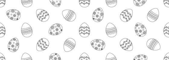 Seamless contour pattern with Easter eggs. Black and white. Template for coloring, fabric, wallpaper, wrapping paper. Vector illustration.