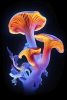 AI generated Group of Mushrooms on Black Background photo