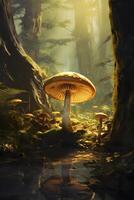 AI generated A Mushroom Growing in a Forest. AI generated photo