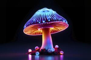 AI generated Vibrant Mushroom Against Black Background. AI generated photo