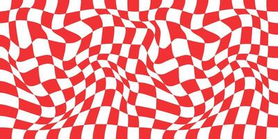 Psychedelic checkered pattern in red color. Checkered racing flag background. vector