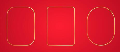 Thin gold frame of different shapes. Rectangular linear border for photo or postcard. vector