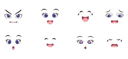 Set of facial emotion expressions. Eyes and mouth with different feelings. vector