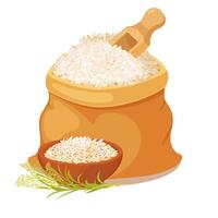 arroz en bolso con orejas de grano. basmati cosecha. nacional asiático plato vector