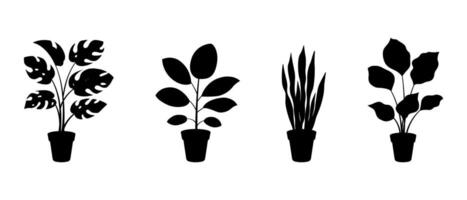 Silhouette of houseplant in pot. Vector illustration of decorative flower icon for interior design