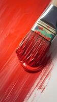 AI generated Closeup of a paintbrush applying vibrant red color to can Vertical Mobile Wallpaper photo