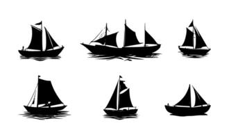 AI generated set of sailboat silhouettes on isolated background vector