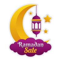 Islamic Ramadan sale label badge banner template design in the cloud sky background vector