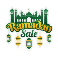 Islamic Ramadan sale label badge banner template design with mosque illustration vector