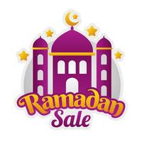 Islamic Ramadan sale label badge banner template design with mosque illustration vector