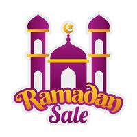 Islamic Ramadan sale label badge banner template design with mosque illustration vector