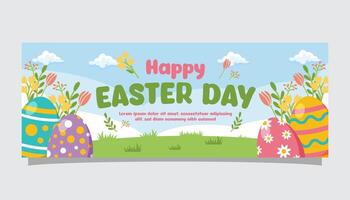 Flat easter horizontal banner template vector