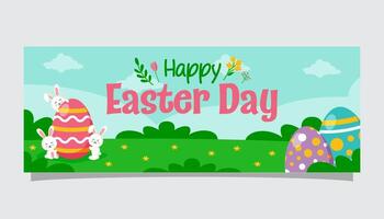 Easter day banner template with bunny and egg illustration vector