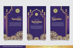 Set of social media stories ramadan template. portrait islamic background design with mandala graphic vector