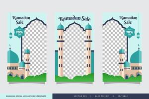 Ramadan sale social media stories banner discount template design with mosque illustration vector