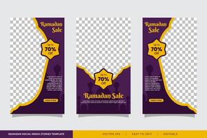 Ramadan sale social media stories post template with blank areas. Editable vector illustration