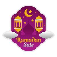 Islamic Ramadan sale label badge banner template design in the cloud sky background vector