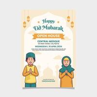 Islamic ramadan tradition event on poster or flyer template design with moslem character vector