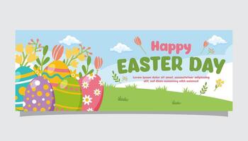 Flat easter horizontal banner template vector