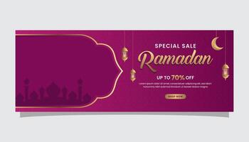 Ramadán kareem rebaja web bandera descuento islámico evento antecedentes para promoción vector