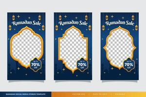 Ramadan social media stories template with blank areas for images or text in frame vector