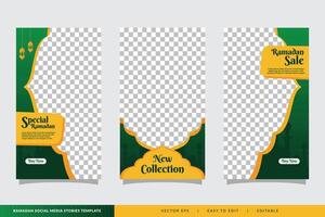 Set of social media stories ramadan template. portrait islamic background design.poster,flyer,banner,brochure vector