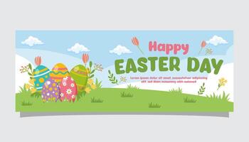 Flat easter horizontal banner template vector