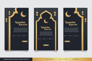 Set of social media stories ramadan template. portrait islamic dark background design vector