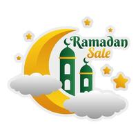 Islamic Ramadan sale label badge banner template design in the cloud sky background vector