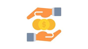 hand dollar coin donation icon animation. hand dollar coin donation in business basic color 4K video, transparent alpha channel. hand dollar coin donation animation icon on white background video