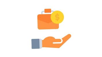 briefcase icon animation. coin dollar in business basic color 4K video, transparent alpha channel. briefcase animation icon on white background video