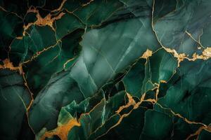 AI Generated abstract background made of green onix with golden veins photo