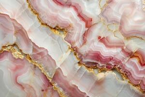 AI Generated abstract background made of pink and white onix with golden veins photo