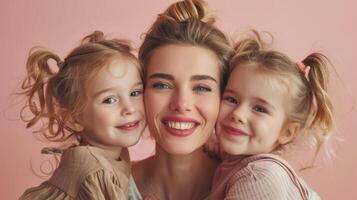 AI generated Happy mother with her two daughters in mother day photo