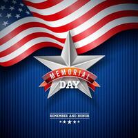 Memorial Day of the USA Vector Design Template with American Flag on Falling Colorful Star Background. National Patriotic Celebration Illustration for Banner, Greeting Card, Invitation or Poster.