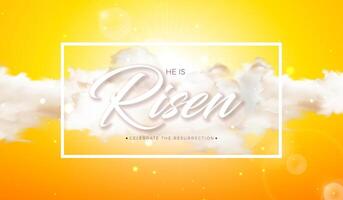 Easter Holiday Illustration with Cloud on Sunny Sky Background. He is Risen. Vector Christian Religious Design for Resurrection Celebrate Theme Poster Template for Banner, Invitation or Greeting Card.