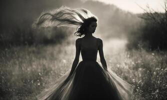 AI generated Blurry motion silhouette of a girl with long hair. ai generative photo
