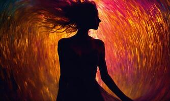 AI generated Blurry motion silhouette of a girl with long hair. ai generative photo