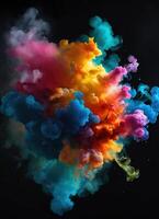 AI generated Colorful cloud with smoke on black background. ai generative photo