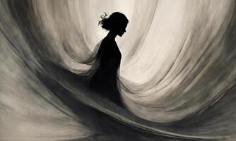 AI generated Blurry motion silhouette of a girl with long hair. ai generative photo