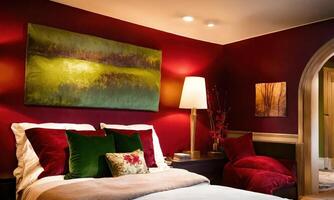 AI generated interior of classic bedroom, comfortable king size bed. ai generative photo