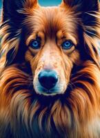 AI generated dog in a colorful wig. Selective focus. Toned. ai generative photo