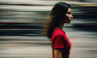 AI generated Blurry motion silhouette of a girl with long hair. ai generative photo