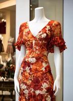 AI generated Fashionable evening orange summer dress on a mannequin. ai generative. ai generative photo