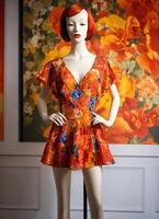 AI generated Fashionable evening orange summer dress on a mannequin. ai generative. ai generative photo