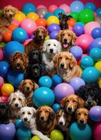 AI generated Group of dogs in a colorful wig. Selective focus. Toned. ai generative photo