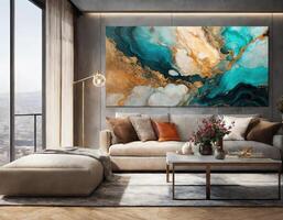 AI generated Interior of modern designed room and painting on wall. ai generative photo